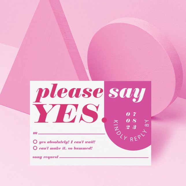 Please Say Yes Modern Bold Pink Magenta Retro Arch RSVP Card (Creator Uploaded)
