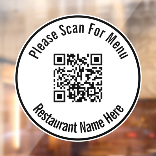 Please Scan For Menu QR Code Template Window Cling