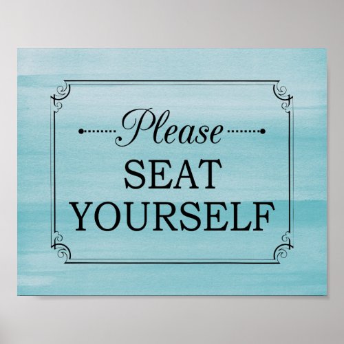 Please Seat Yourself Blue Watercolor Cute Bathroom Poster
