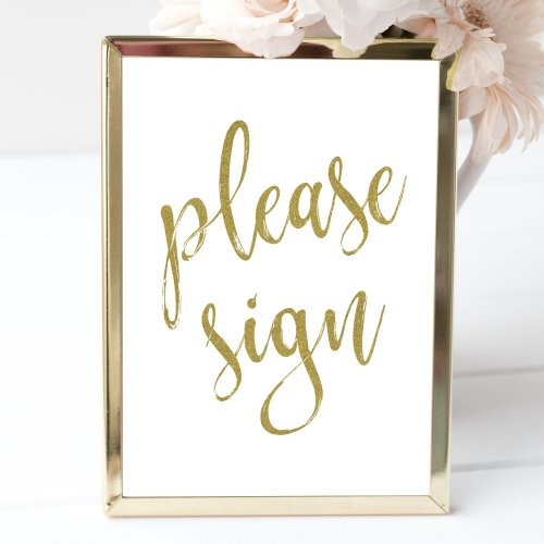 Please Sign Gold Glitter Wedding 8x10 Sign