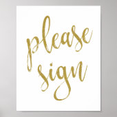 Please Sign Gold Glitter Wedding 8x10 Sign | Zazzle