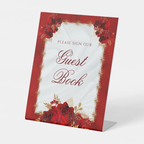 Please Sign Guestbook Elegant Red Floral Wedding