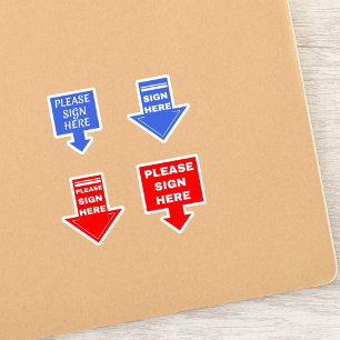 Please Sign Here (Signature Arrow) Blue Red Sticker