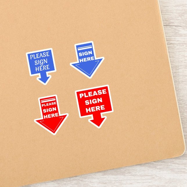 Please Sign Here (Signature Arrow) Blue Red Sticker (Please Sign Here)