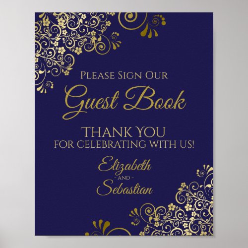 Please Sign Our Guest Book Gold Navy Blue Wedding