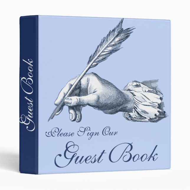 Please Sign Our Guest Book - Hand with Quill Pen 3 Ring Binder (Front/Spine)