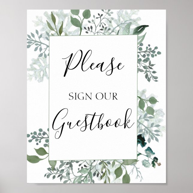 Please Sign Our Guest book Leaves Greenery Foliage (Front)