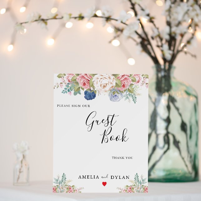 Please Sign Our Guest Book-Navy Blush Pink Floral  (In Situ (Wedding))
