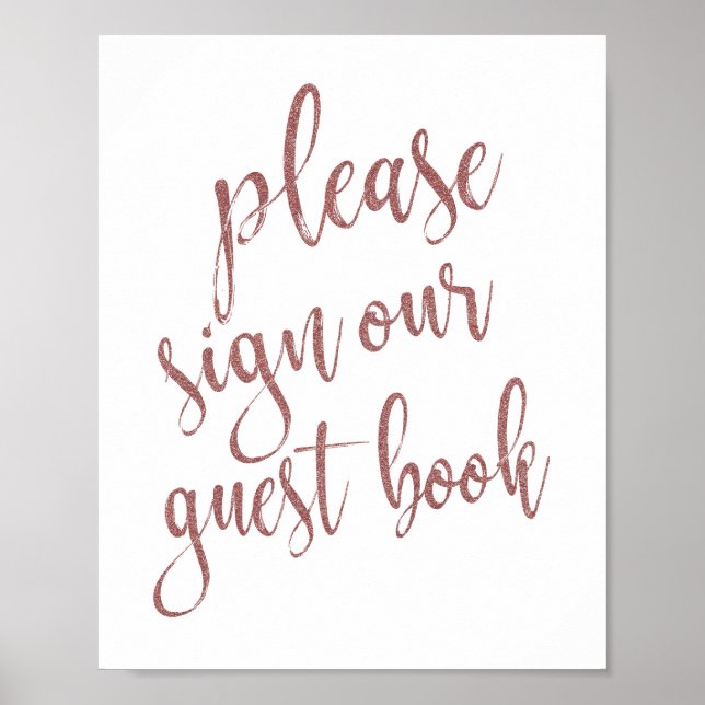 Please Sign our Guest Book Rose Gold Glitter Sign (Front)