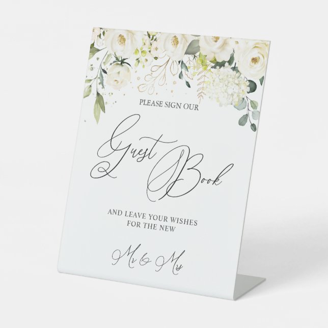 Please Sign Our Guest Book White Roses  (Front)