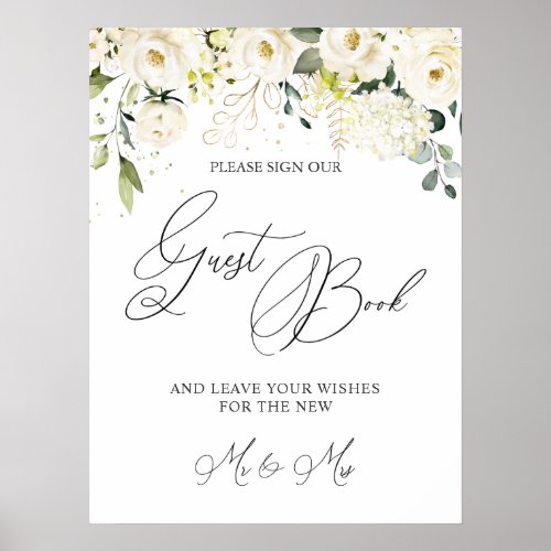 Please Sign Our Guest Book White Roses Poster