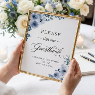 Please Sign Our Guestbook Boho Dusty Blue Floral