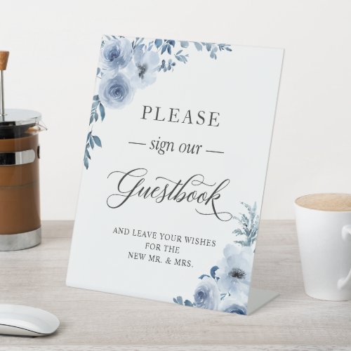 Please Sign Our Guestbook Boho Dusty Blue Floral - Please Sign Our Guestbook Boho Dusty Blue Floral Pedestal Sign. The default size is 8 x 10 inches, you can change it to other sizes. For further customization, please use Zazzle's design tool to modify this template. 