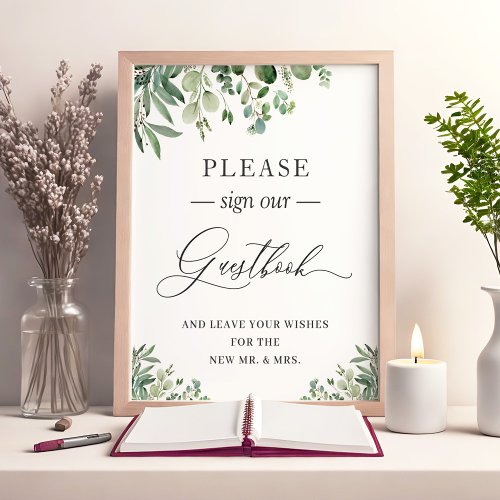 Please Sign Our Guestbook Chic Eucalyptus Leaves