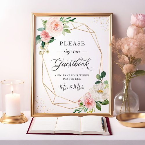 Please Sign Our Guestbook Classy Blush Pink Floral