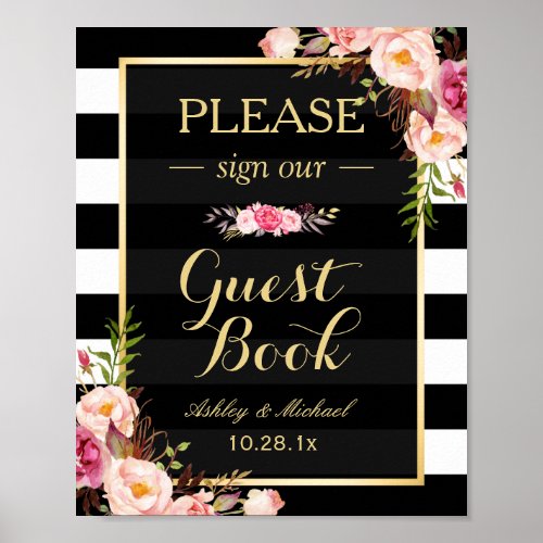 Please Sign Our Guestbook  Floral Stripes Wedding