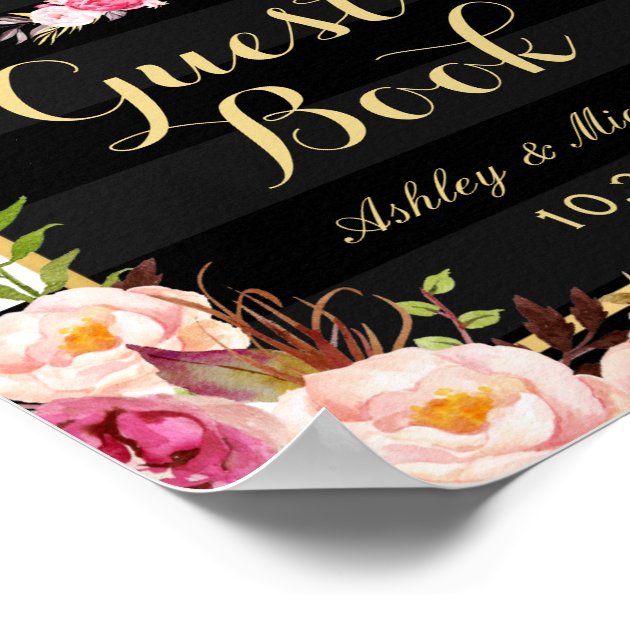 Please Sign Our Guestbook | Floral Stripes Wedding Poster