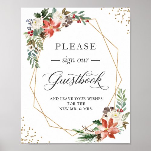 Please Sign Our Guestbook Red Poinsettia Floral