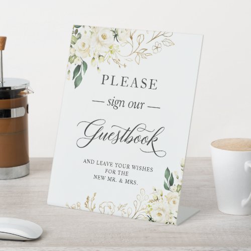Please Sign Our Guestbook White Rose Gold Floral