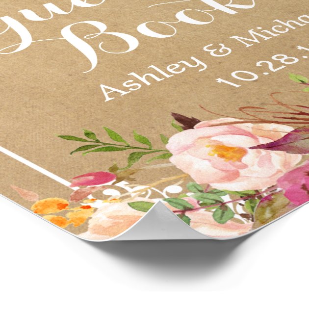 Please Sign Our Wedding Guestbook - Floral Kraft