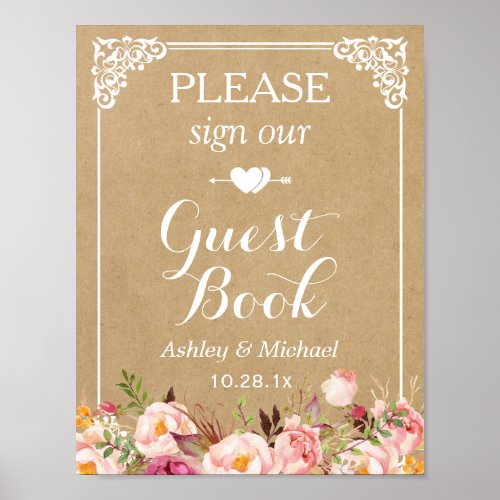 Please Sign Our Wedding Guestbook _ Floral Kraft