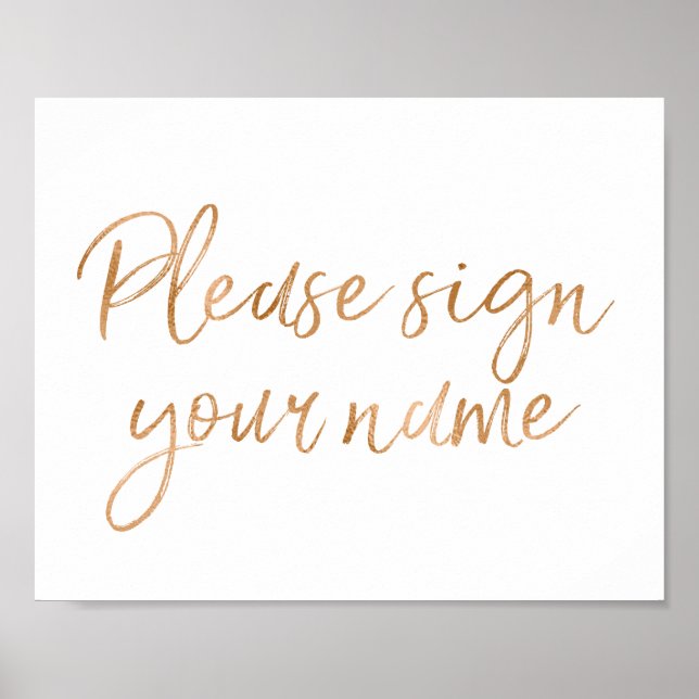 Please Sign Your Name Rose Gold 8x10 Wedding Sign (Front)