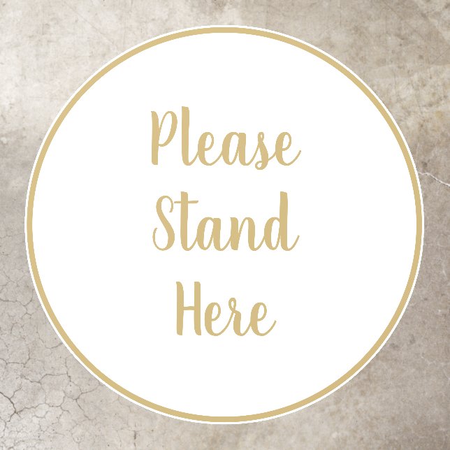 Please stand here gold white custom script circle floor decals (Insitu)