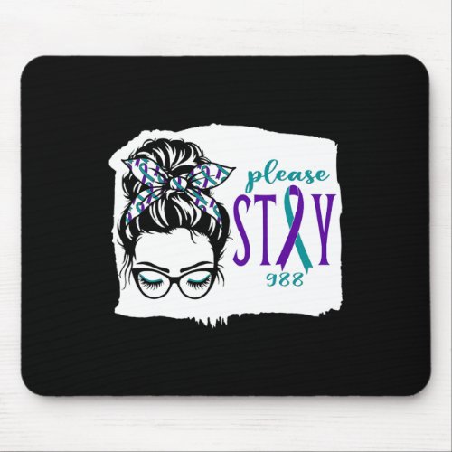 Please Stay Suicide Awareness 988 Messy Bun Teal P Mouse Pad