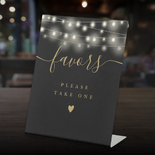 Please Take A Favor Black And Gold String Lights Pedestal Sign