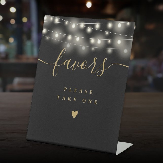 Please Take A Favor Black And Gold String Lights Pedestal Sign (Please Take A Favor Black And Gold String Lights Pedestal Sign)