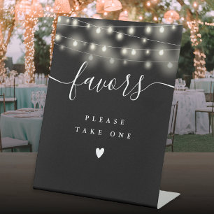 Please Take A Favor Black And White String Lights Pedestal Sign