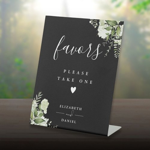 Please Take A Favor Black White Floral Greenery Pedestal Sign