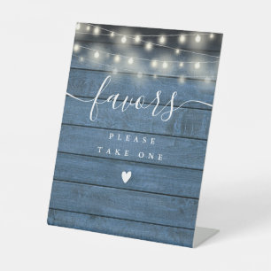 Please Take A Favor Blue Rustic Wood String Lights Pedestal Sign