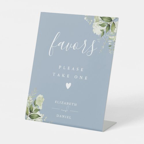 Please Take A Favor Dusty Blue Floral Greenery Pedestal Sign
