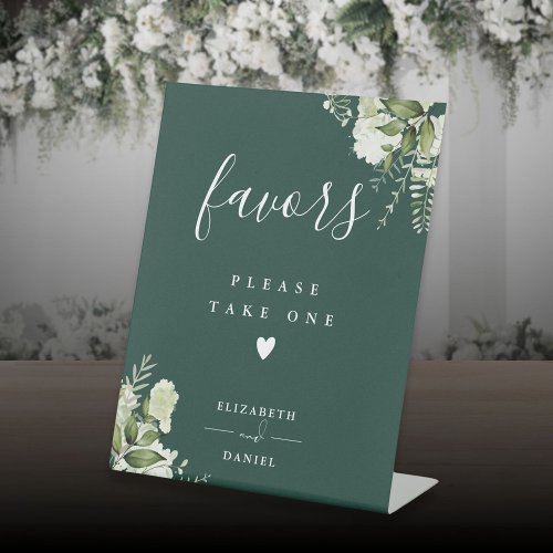 Please Take A Favor Emerald Floral Greenery Pedestal Sign