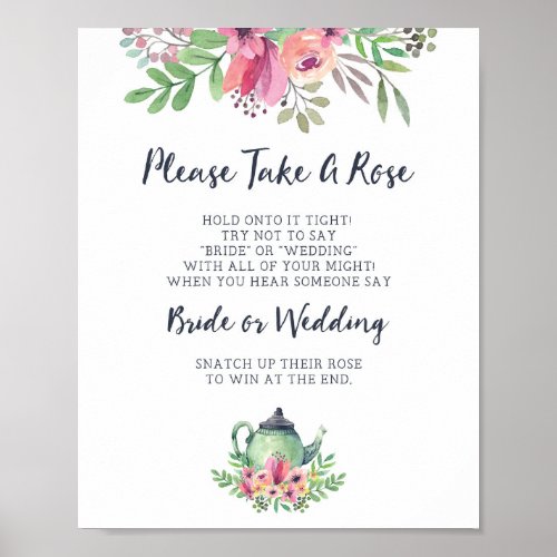 Please Take A Rose Bridal Shower Game Sign