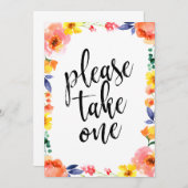 Please Take One Affordable Floral Wedding Sign (Front/Back)