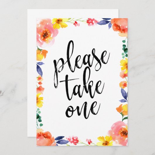 Please Take One Affordable Floral Wedding Sign (Front/Back)