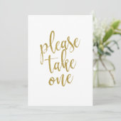 Please Take One Gold Affordable Wedding Sign (Standing Front)