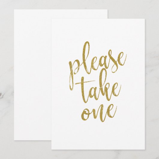 Please Take One Gold Affordable Wedding Sign (Front/Back)
