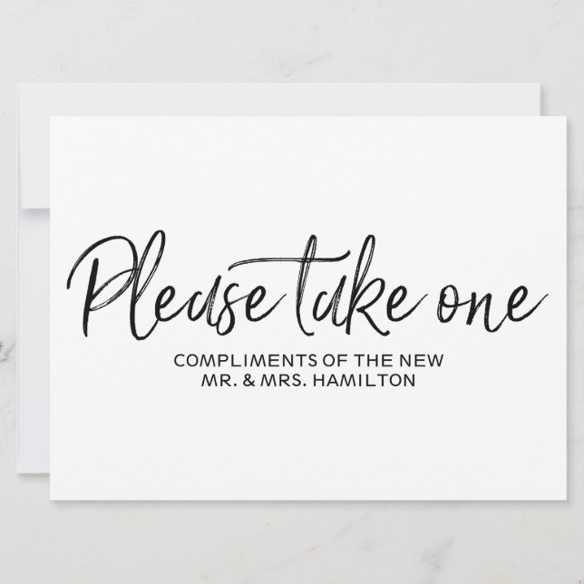 "Please take one" Wedding Favors Lettered Sign Invitation (Front)