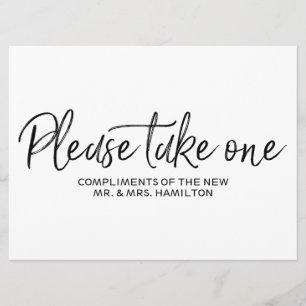 "Please take one" Wedding Favors Lettered Sign Invitation