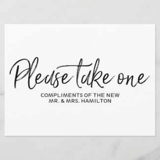"Please take one" Wedding Favors Lettered Sign Invitation