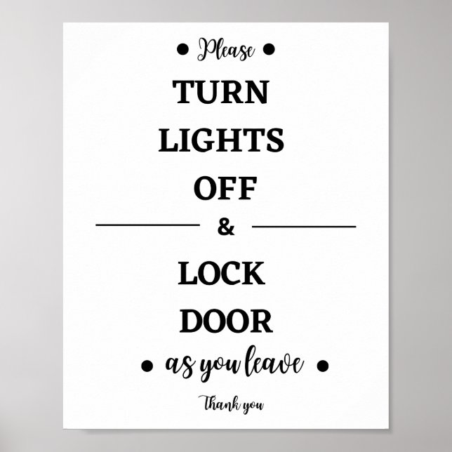 Please Turn Lights off & Lock Door Poster (Front)