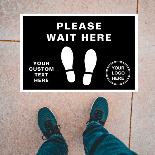 Please Wait Here Shoe Print Logo Black Floor Decals