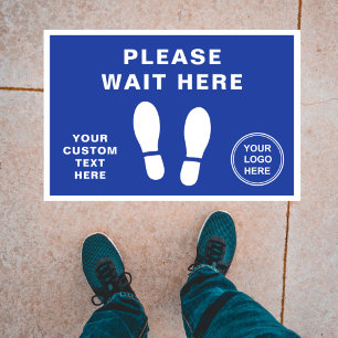 Please Wait Here Shoe Print Logo Blue Floor Decals
