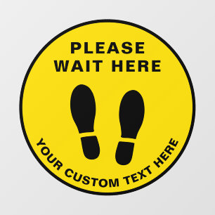 Please Wait Here Shoe Print Yellow Floor Decals