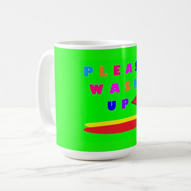 Please wash up design lime green with words coffee mug (Front Left)