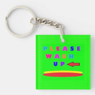 Please wash up design lime green with words keychain