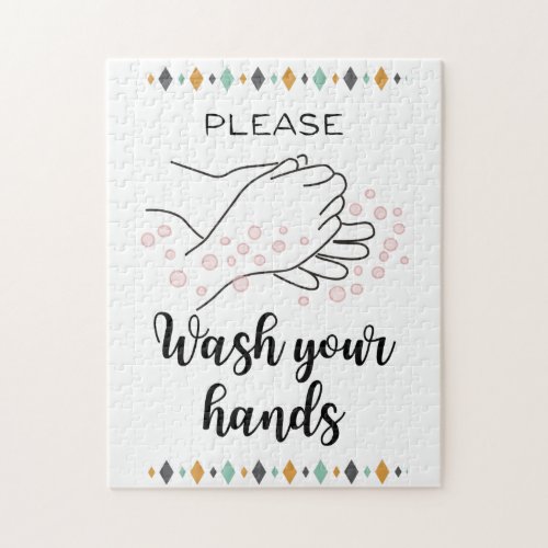 Please Wash Your Hands Bathroom Calligraphy Cute Jigsaw Puzzle